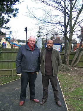 Cllr Rois Miah and David Manning standing on the new path